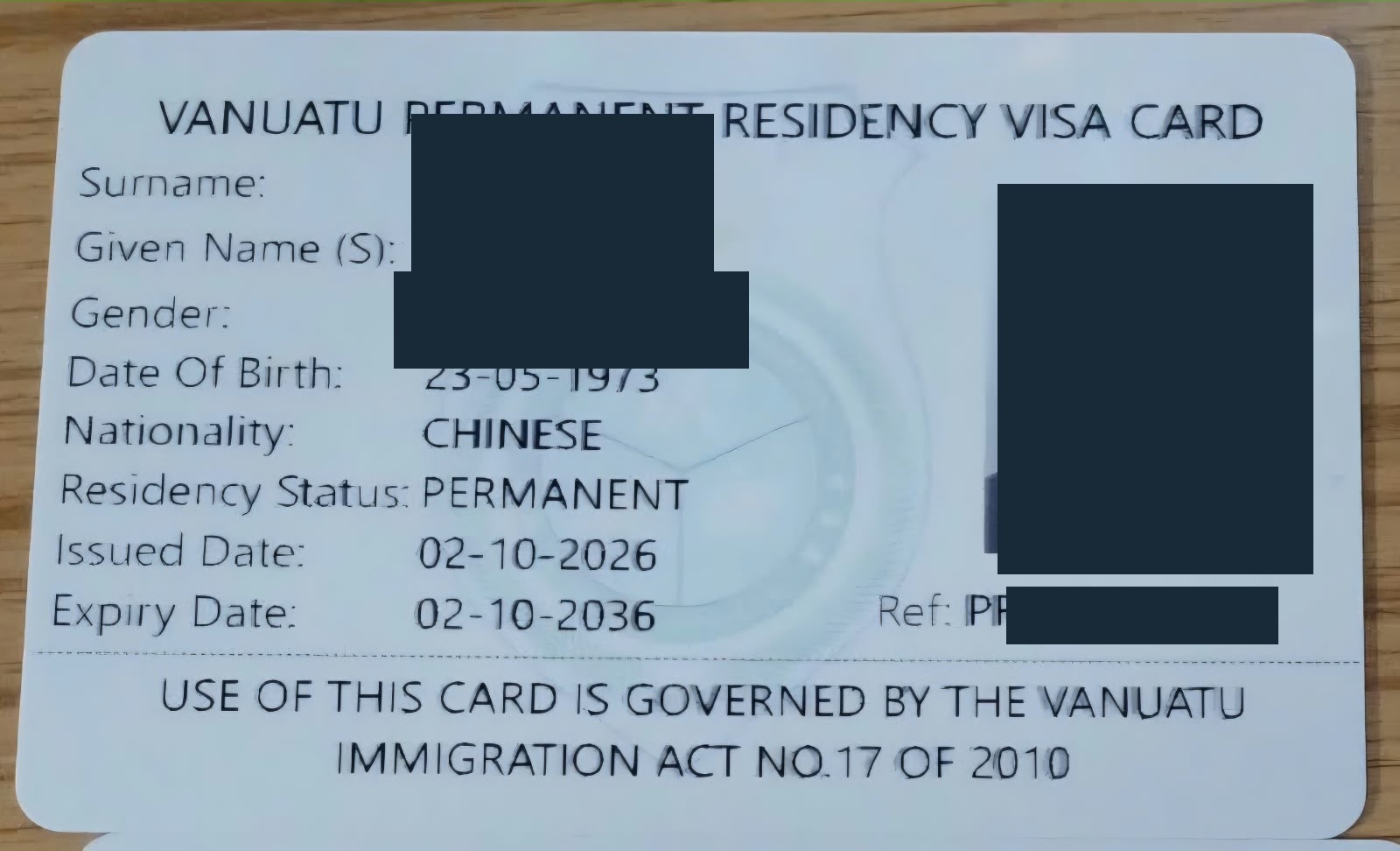 永居卡签发,个人资料已遮挡